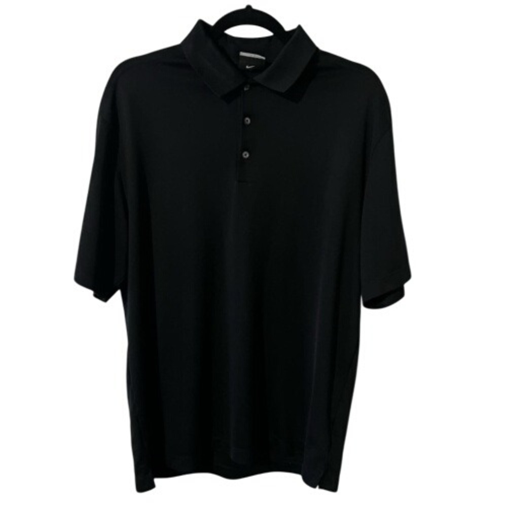 NIKE Short Sleeve Black 3‎ Button Golf Polo Shirt Large White Nike Logo Summer